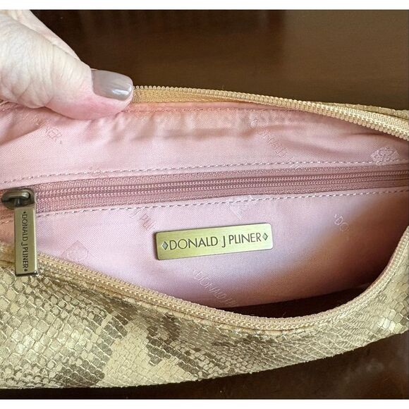 DONALD J PLINER - Gold/Blush Python Snakeskin-Embossed Leather Hobo Shoulder Bag - Picture 8 of 16